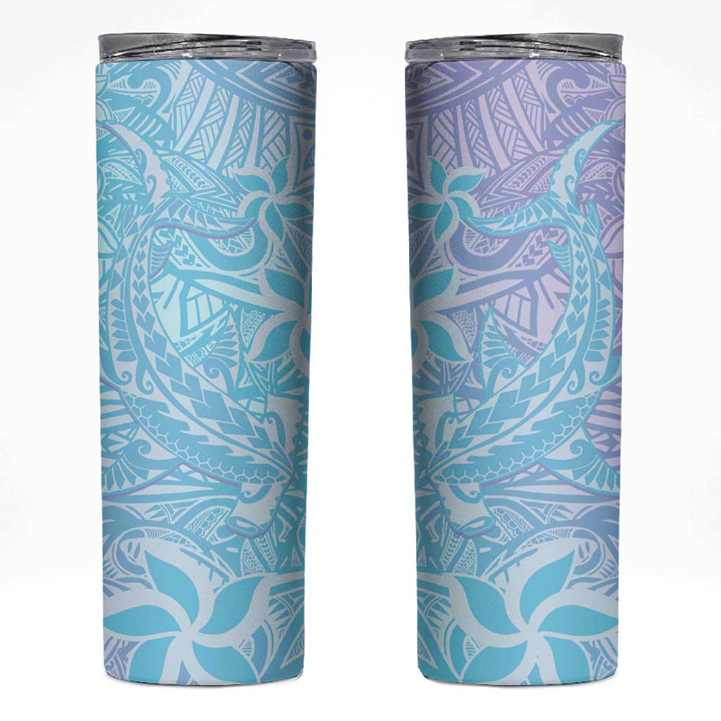 Baby Blue Gradient Polynesia Skinny Tumbler Hawaiian Tribal Hammerhead Shark Tattoo