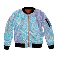 Baby Blue Gradient Polynesia Sleeve Zip Bomber Jacket Hawaiian Tribal Hammerhead Shark Tattoo
