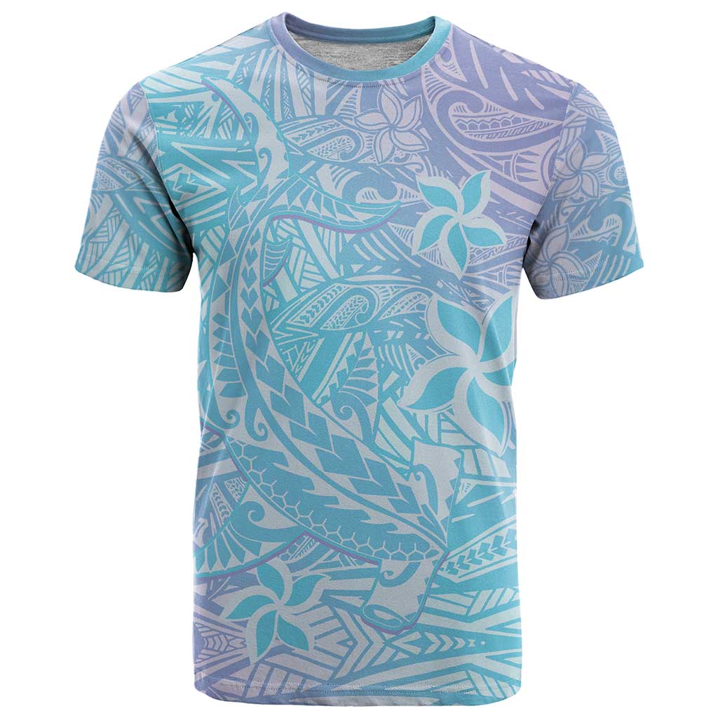 Baby Blue Gradient Polynesia T Shirt Hawaiian Tribal Hammerhead Shark Tattoo