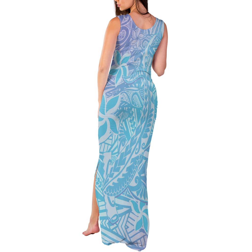 Baby Blue Gradient Polynesia Tank Maxi Dress Hawaiian Tribal Hammerhead Shark Tattoo LT14 - Polynesian Pride