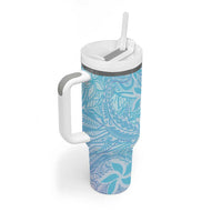 Baby Blue Gradient Polynesia Tumbler With Handle Hawaiian Tribal Hammerhead Shark Tattoo