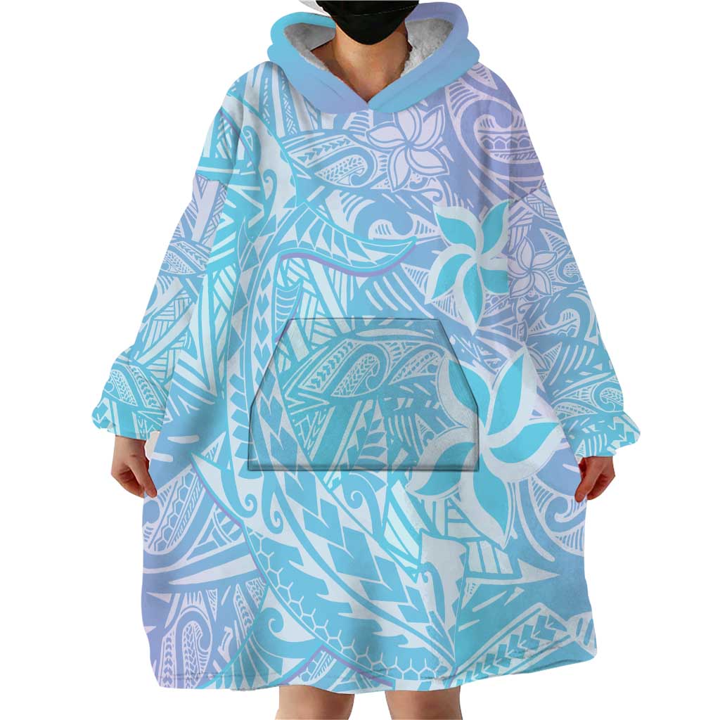 Baby Blue Gradient Polynesia Wearable Blanket Hoodie Hawaiian Tribal Hammerhead Shark Tattoo LT14 - Polynesian Pride