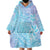 Baby Blue Gradient Polynesia Wearable Blanket Hoodie Hawaiian Tribal Hammerhead Shark Tattoo