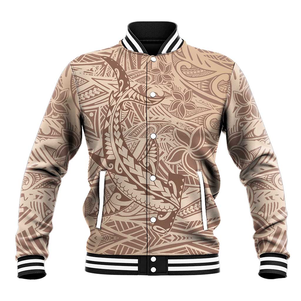 Pastel Brown Polynesia Baseball Jacket Hawaiian Tribal Hammerhead Shark Tattoo LT14 Unisex Pastel Brown - Polynesian Pride