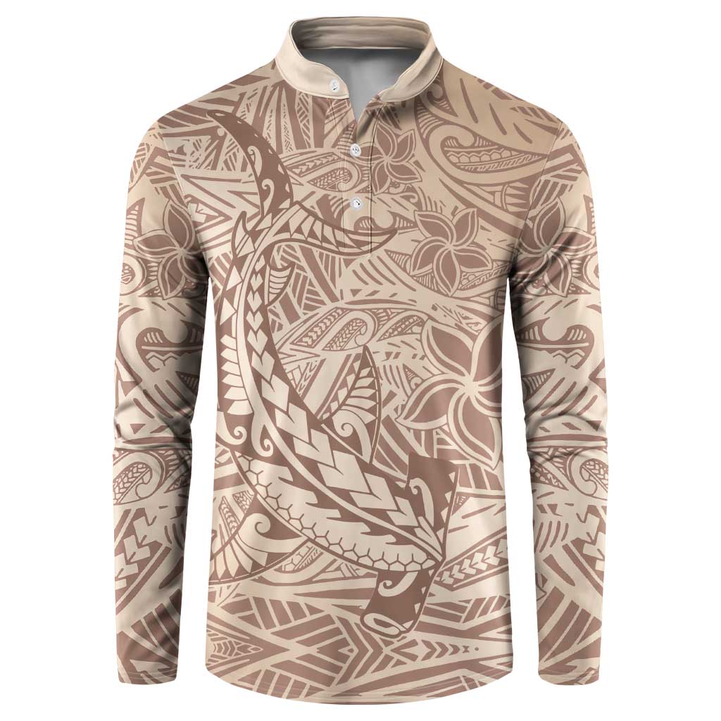 Pink Gradient Polynesia Button Sweatshirt Hawaiian Tribal Hammerhead Shark Tattoo
