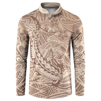 Pink Gradient Polynesia Button Sweatshirt Hawaiian Tribal Hammerhead Shark Tattoo