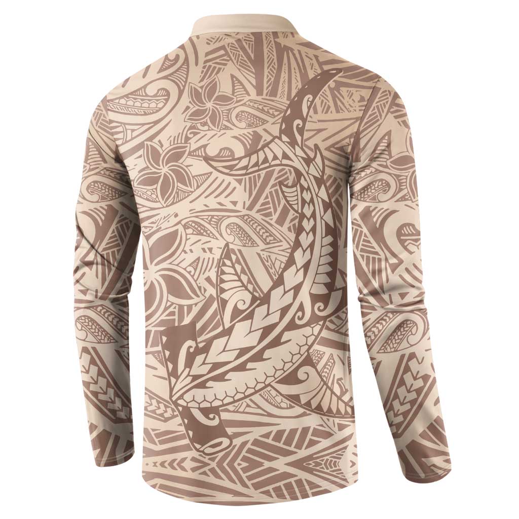 Pink Gradient Polynesia Button Sweatshirt Hawaiian Tribal Hammerhead Shark Tattoo