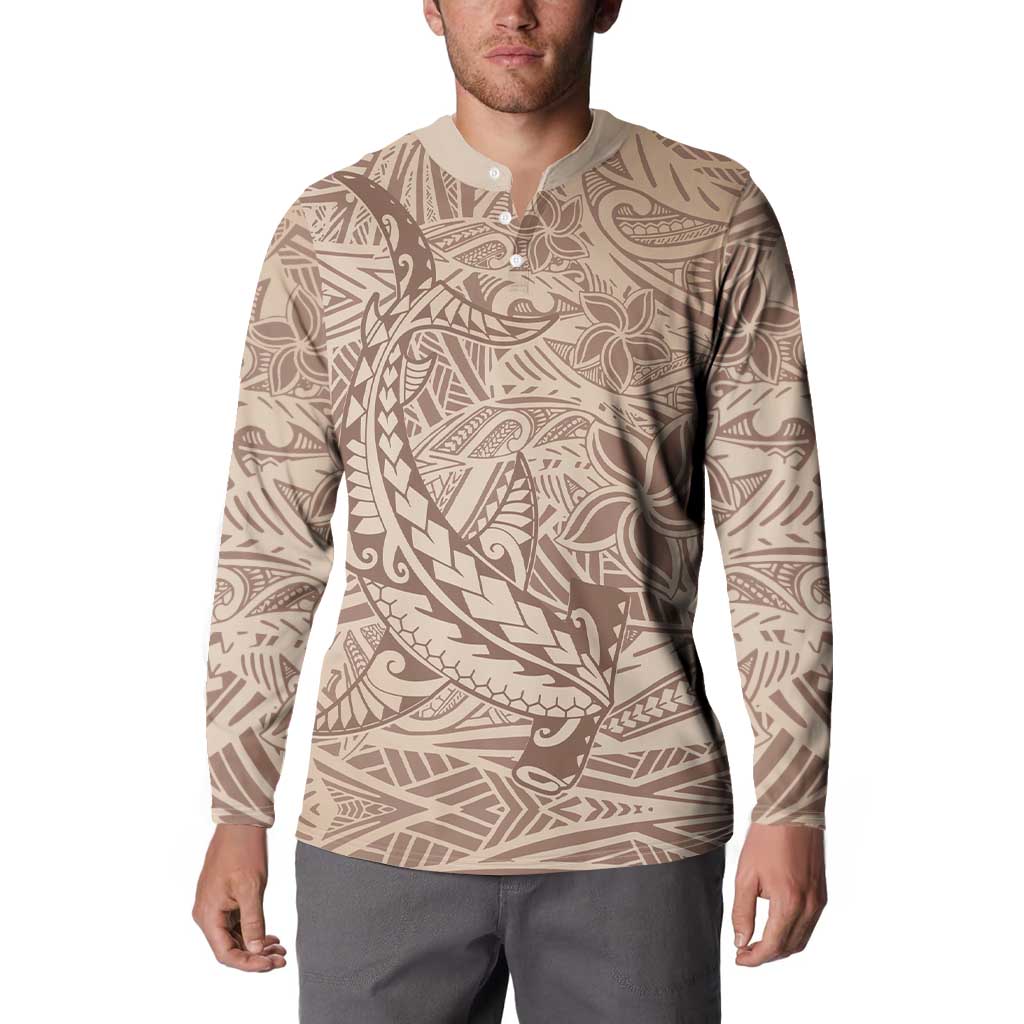 Pink Gradient Polynesia Button Sweatshirt Hawaiian Tribal Hammerhead Shark Tattoo