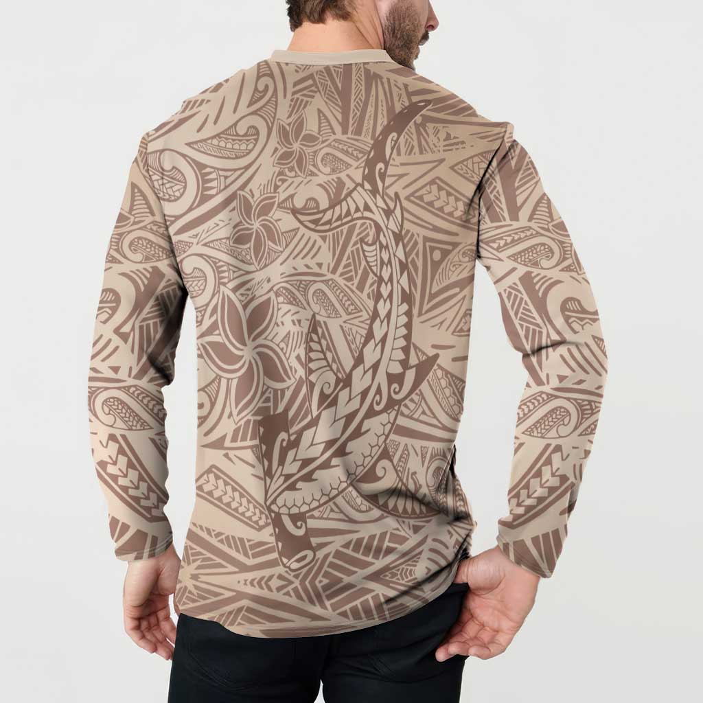 Pink Gradient Polynesia Button Sweatshirt Hawaiian Tribal Hammerhead Shark Tattoo