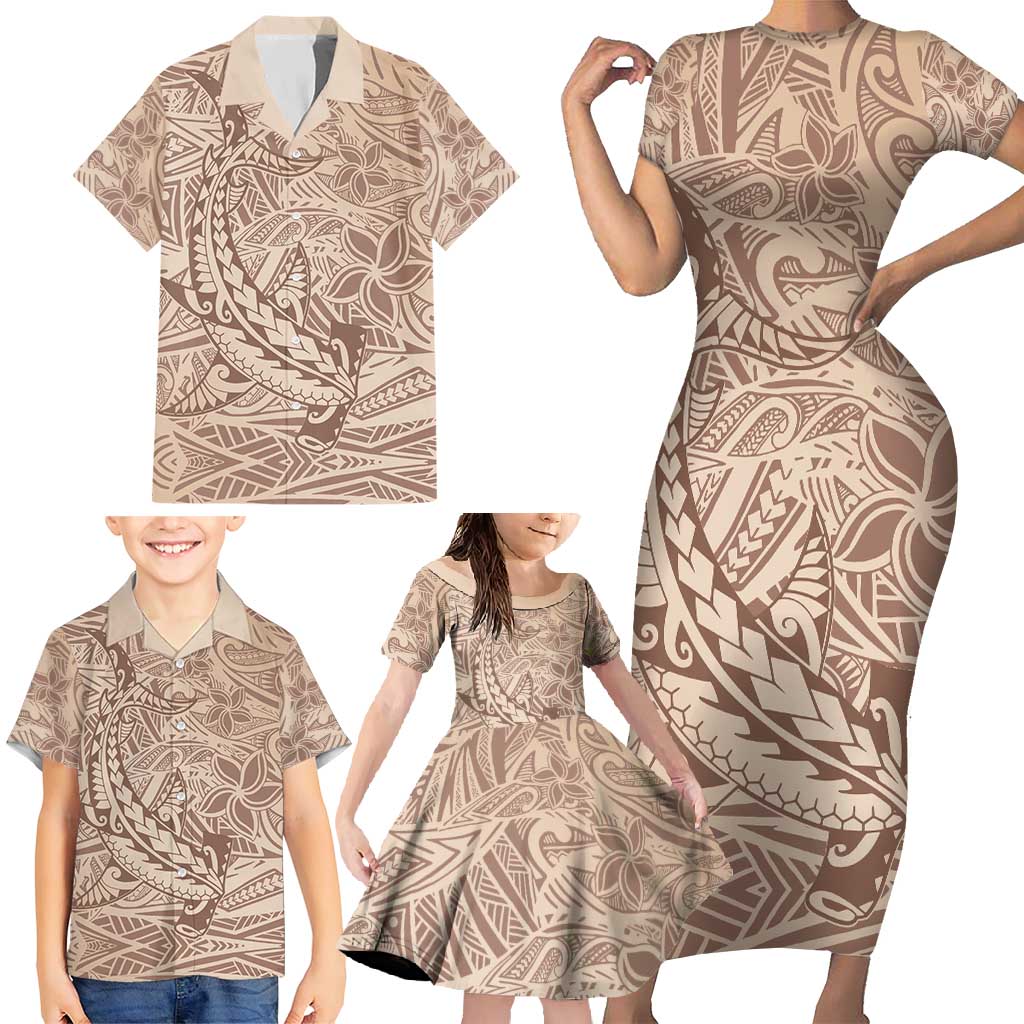 Pink Gradient Polynesia Family Matching Short Sleeve Bodycon Dress and Hawaiian Shirt Hawaiian Tribal Hammerhead Shark Tattoo