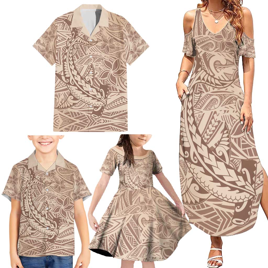 Pink Gradient Polynesia Family Matching Summer Maxi Dress and Hawaiian Shirt Hawaiian Tribal Hammerhead Shark Tattoo