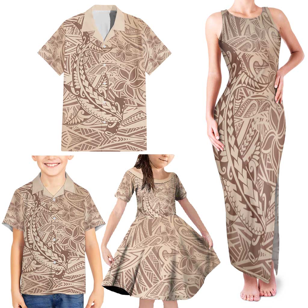 Pastel Brown Polynesia Family Matching Tank Maxi Dress and Hawaiian Shirt Hawaiian Tribal Hammerhead Shark Tattoo LT14 - Polynesian Pride