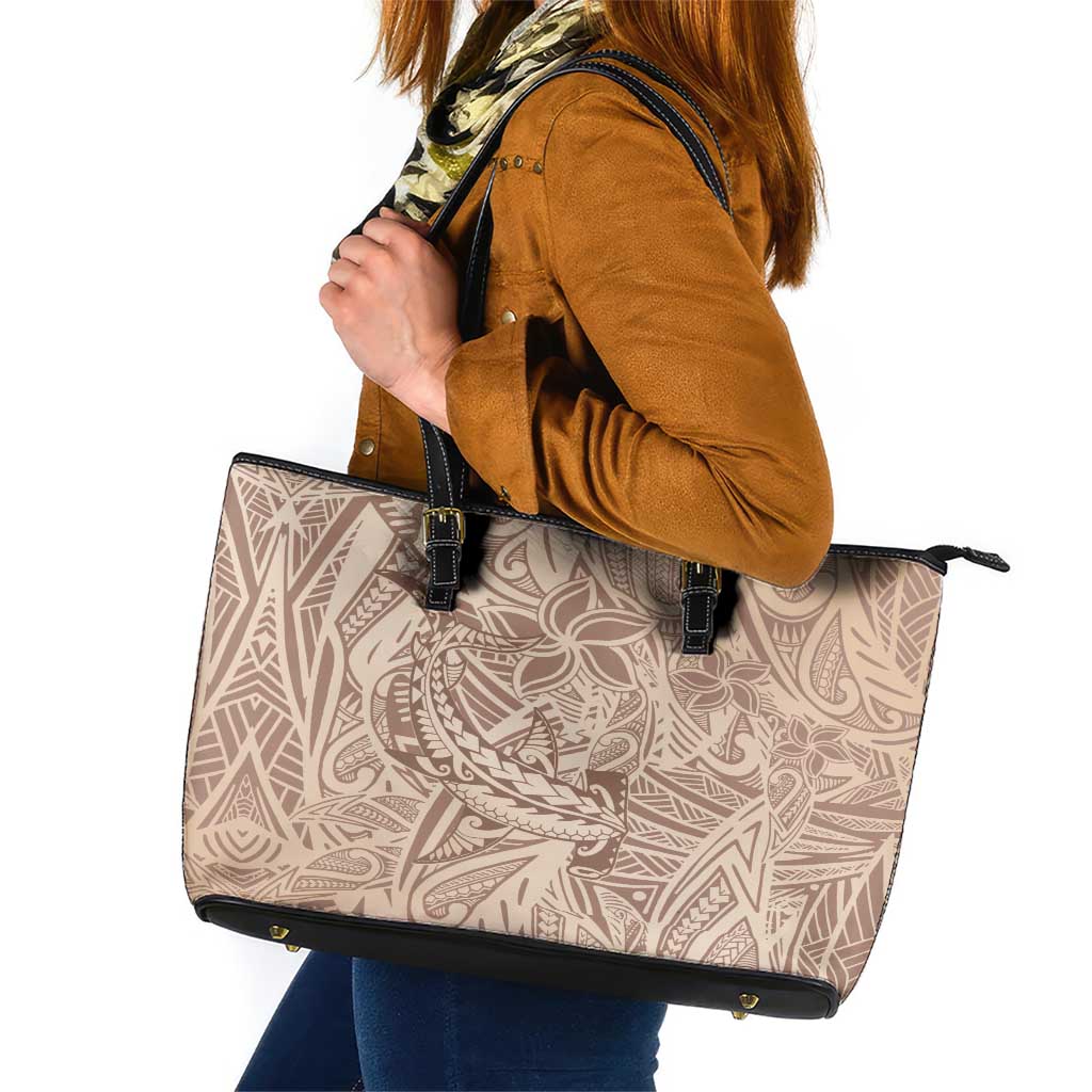 Pastel Brown Polynesia Leather Tote Bag Hawaiian Tribal Hammerhead Shark Tattoo LT14 Pastel Brown - Polynesian Pride