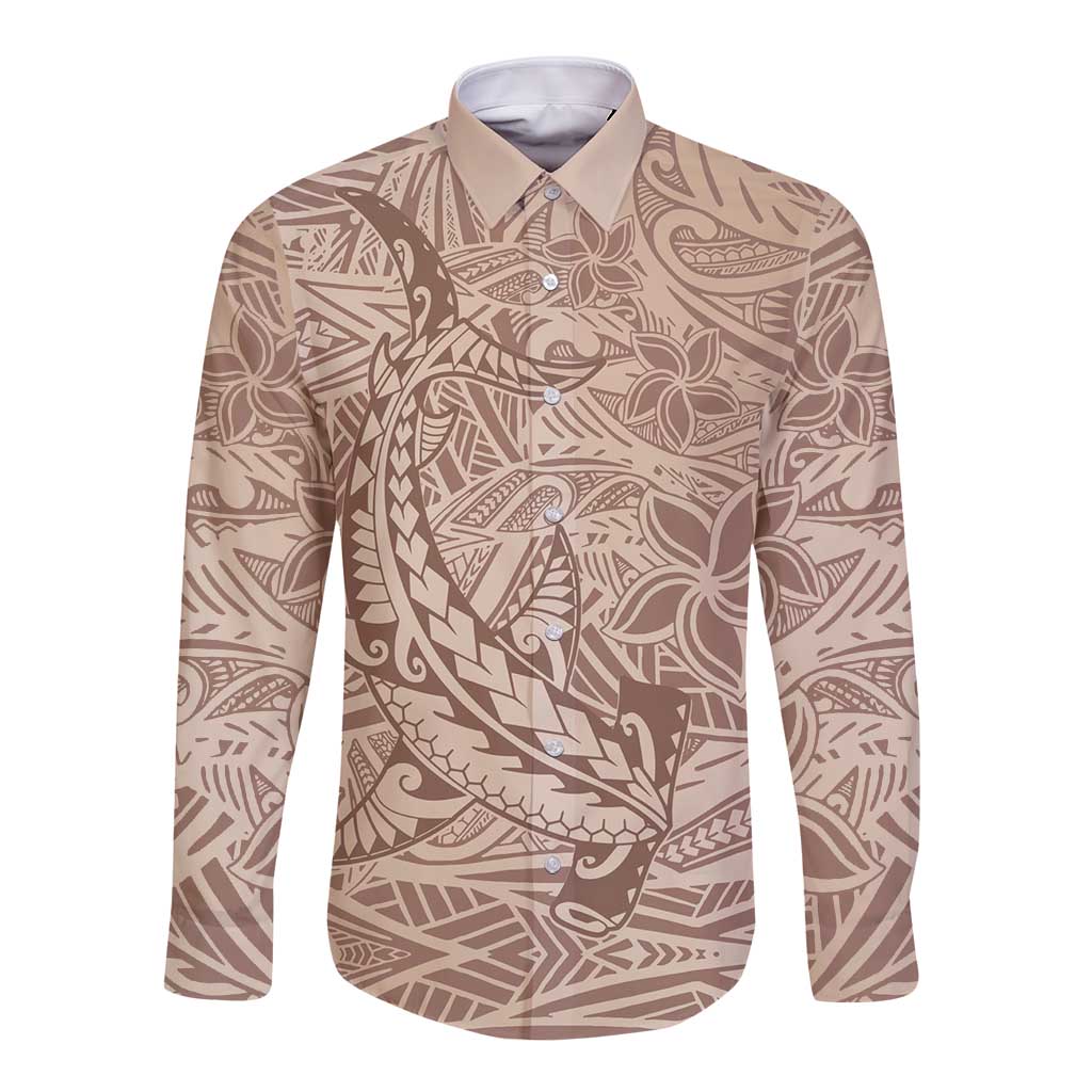 Pink Gradient Polynesia Long Sleeve Button Shirt Hawaiian Tribal Hammerhead Shark Tattoo