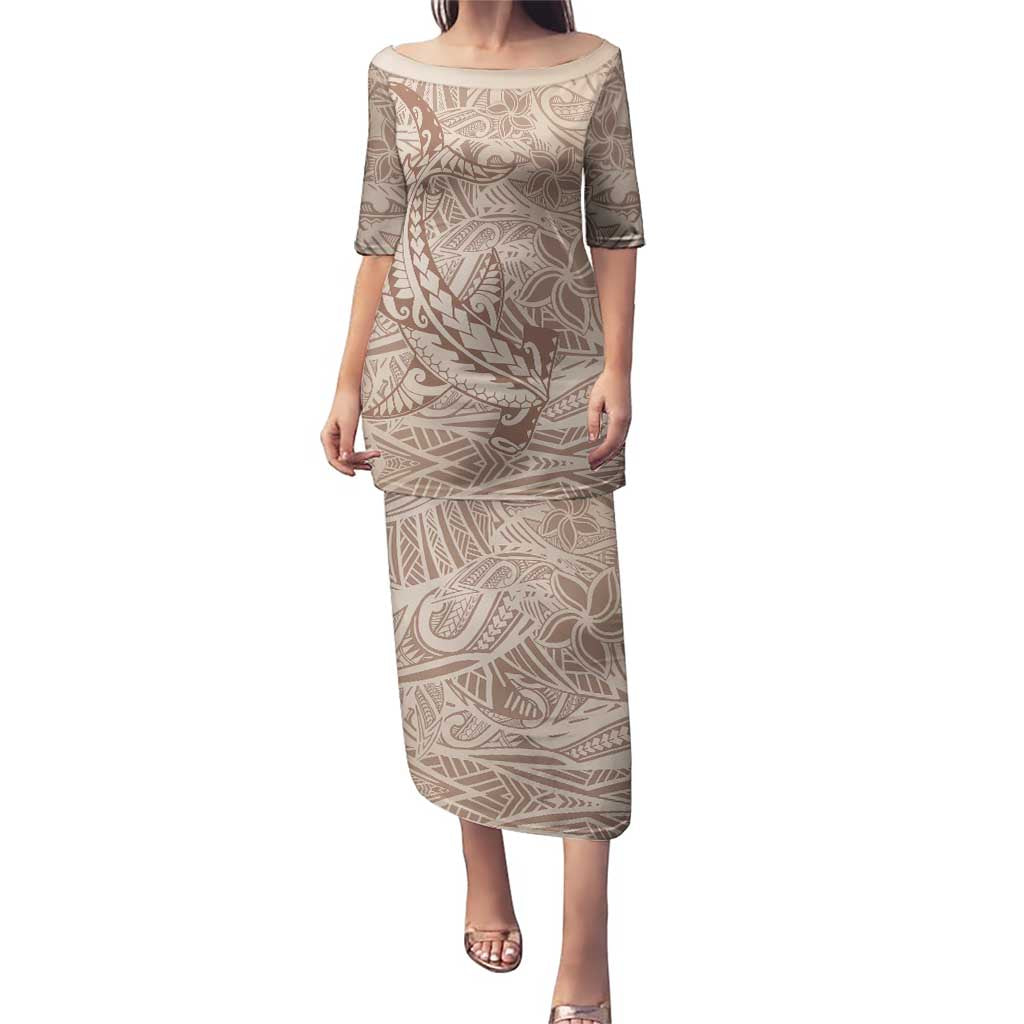Pastel Brown Polynesia Puletasi Hawaiian Tribal Hammerhead Shark Tattoo LT14 Long Dress Pastel Brown - Polynesian Pride