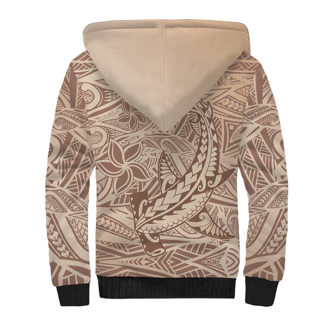 Pastel Brown Polynesia Sherpa Hoodie Hawaiian Tribal Hammerhead Shark Tattoo LT14 - Polynesian Pride