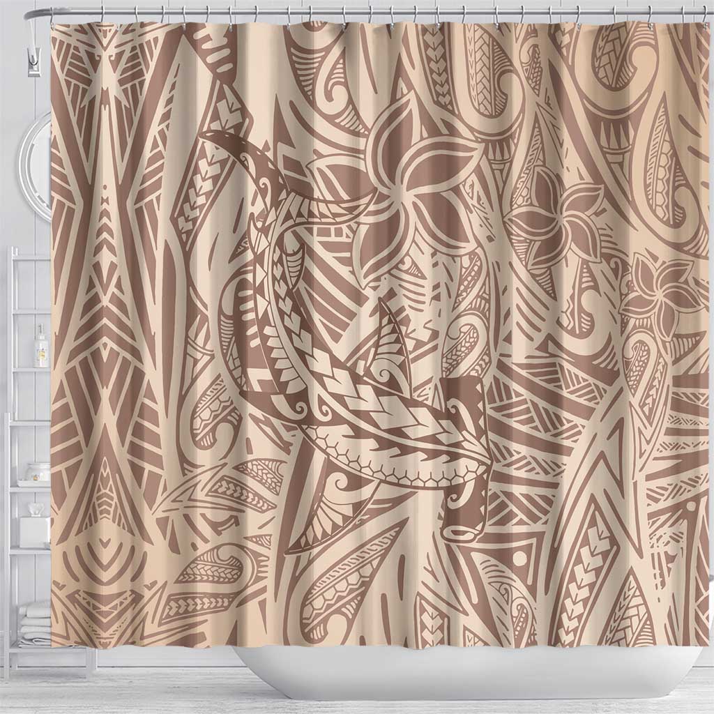 Pink Gradient Polynesia Shower Curtain Hawaiian Tribal Hammerhead Shark Tattoo