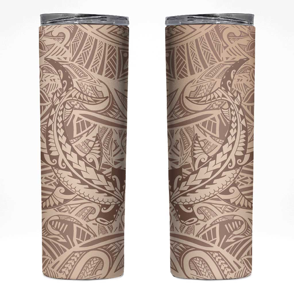 Pink Gradient Polynesia Skinny Tumbler Hawaiian Tribal Hammerhead Shark Tattoo