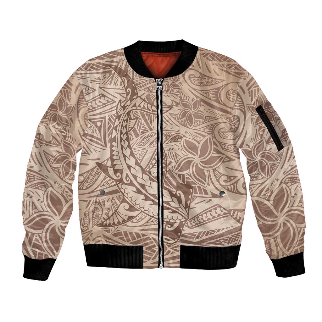 Pink Gradient Polynesia Sleeve Zip Bomber Jacket Hawaiian Tribal Hammerhead Shark Tattoo