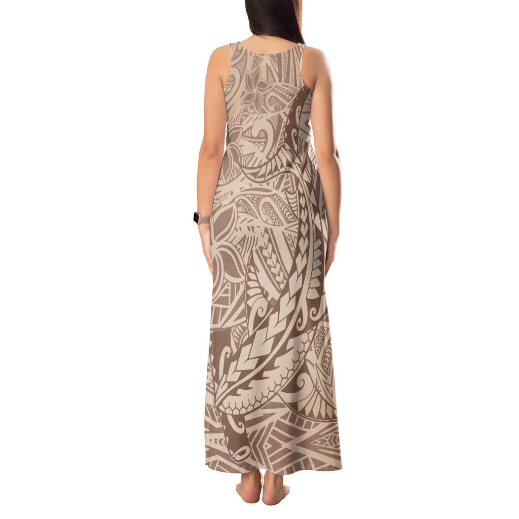 Pastel Brown Polynesia Tank Maxi Dress Hawaiian Tribal Hammerhead Shark Tattoo LT14 - Polynesian Pride