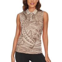 Pink Gradient Polynesia Women Sleeveless Polo Shirt Hawaiian Tribal Hammerhead Shark Tattoo