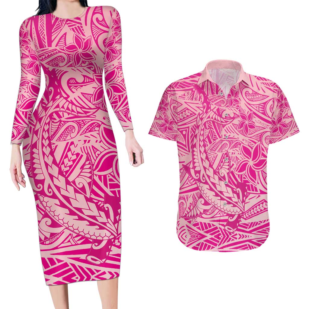 Beige Gradient Polynesia Couples Matching Long Sleeve Bodycon Dress and Hawaiian Shirt Hawaiian Tribal Hammerhead Shark Tattoo LT14 Beige - Polynesian Pride