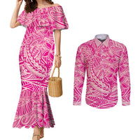Beige Gradient Polynesia Couples Matching Mermaid Dress and Long Sleeve Button Shirt Hawaiian Tribal Hammerhead Shark Tattoo LT14 Beige - Polynesian Pride