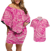 Beige Gradient Polynesia Couples Matching Off Shoulder Short Dress and Hawaiian Shirt Hawaiian Tribal Hammerhead Shark Tattoo LT14 Beige - Polynesian Pride