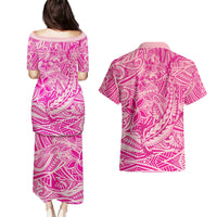 Beige Gradient Polynesia Couples Matching Puletasi and Hawaiian Shirt Hawaiian Tribal Hammerhead Shark Tattoo LT14 - Polynesian Pride