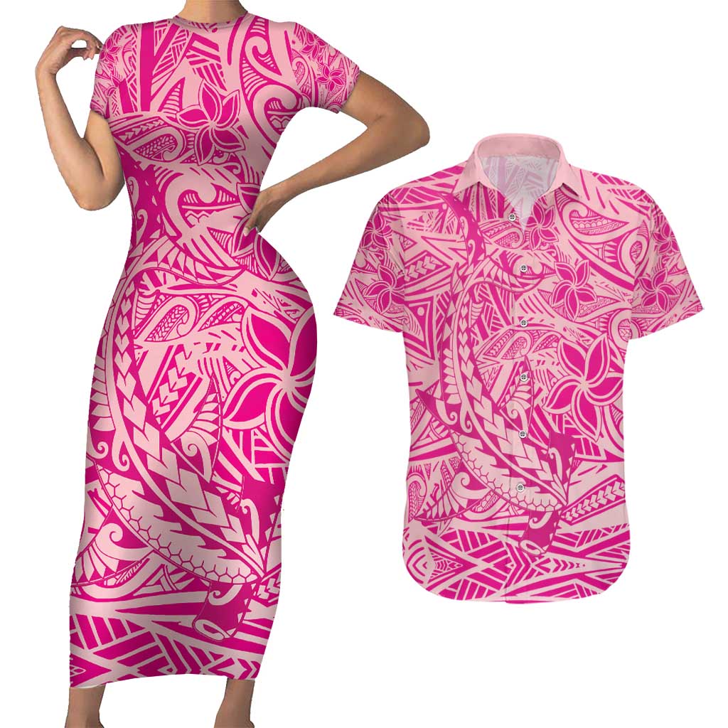 Beige Gradient Polynesia Couples Matching Short Sleeve Bodycon Dress and Hawaiian Shirt Hawaiian Tribal Hammerhead Shark Tattoo LT14 Beige - Polynesian Pride