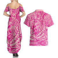 Beige Gradient Polynesia Couples Matching Summer Maxi Dress and Hawaiian Shirt Hawaiian Tribal Hammerhead Shark Tattoo LT14 - Polynesian Pride