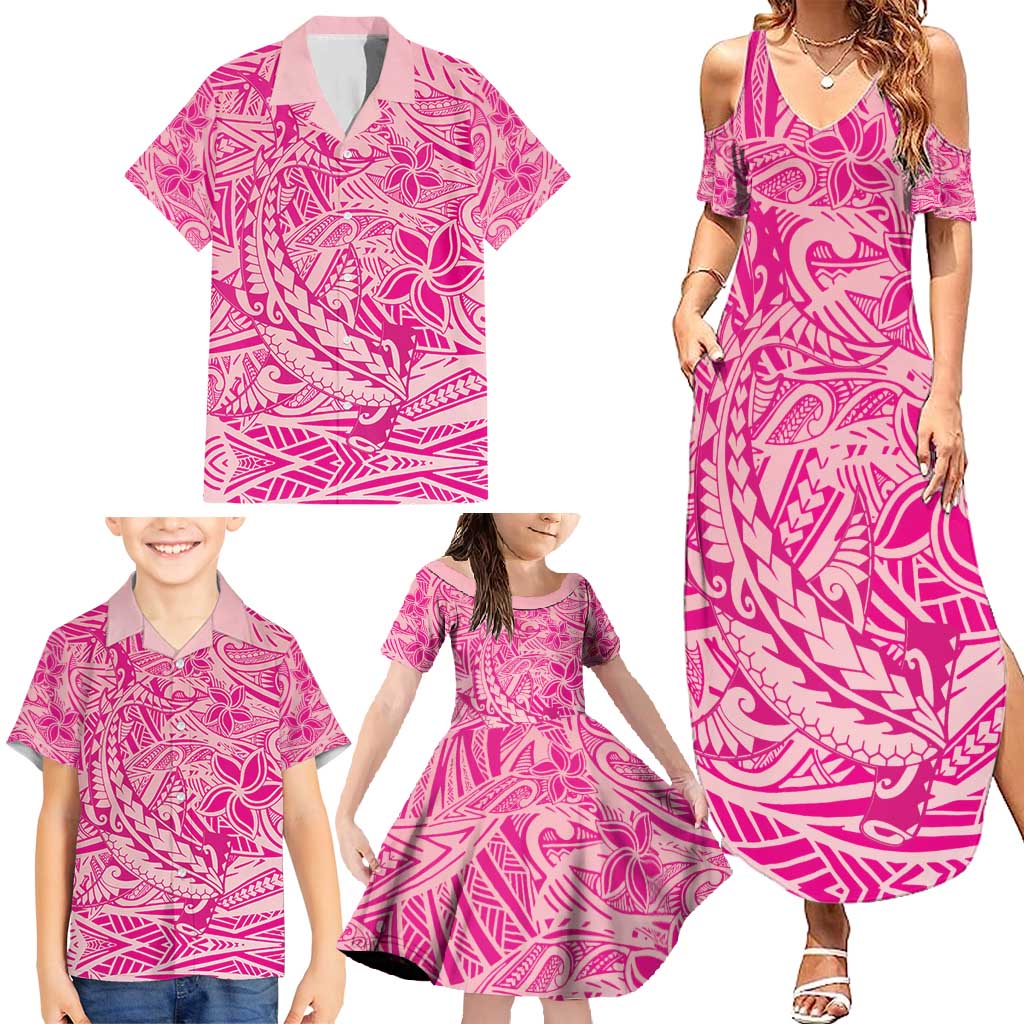 Beige Gradient Polynesia Family Matching Summer Maxi Dress and Hawaiian Shirt Hawaiian Tribal Hammerhead Shark Tattoo