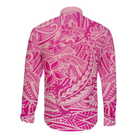 Beige Gradient Polynesia Long Sleeve Button Shirt Hawaiian Tribal Hammerhead Shark Tattoo