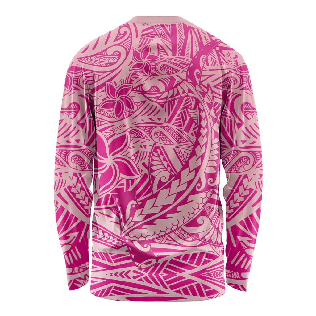 Beige Gradient Polynesia Long Sleeve Shirt Hawaiian Tribal Hammerhead Shark Tattoo