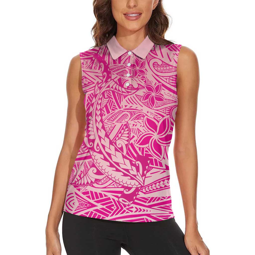 Beige Gradient Polynesia Women Sleeveless Polo Shirt Hawaiian Tribal Hammerhead Shark Tattoo