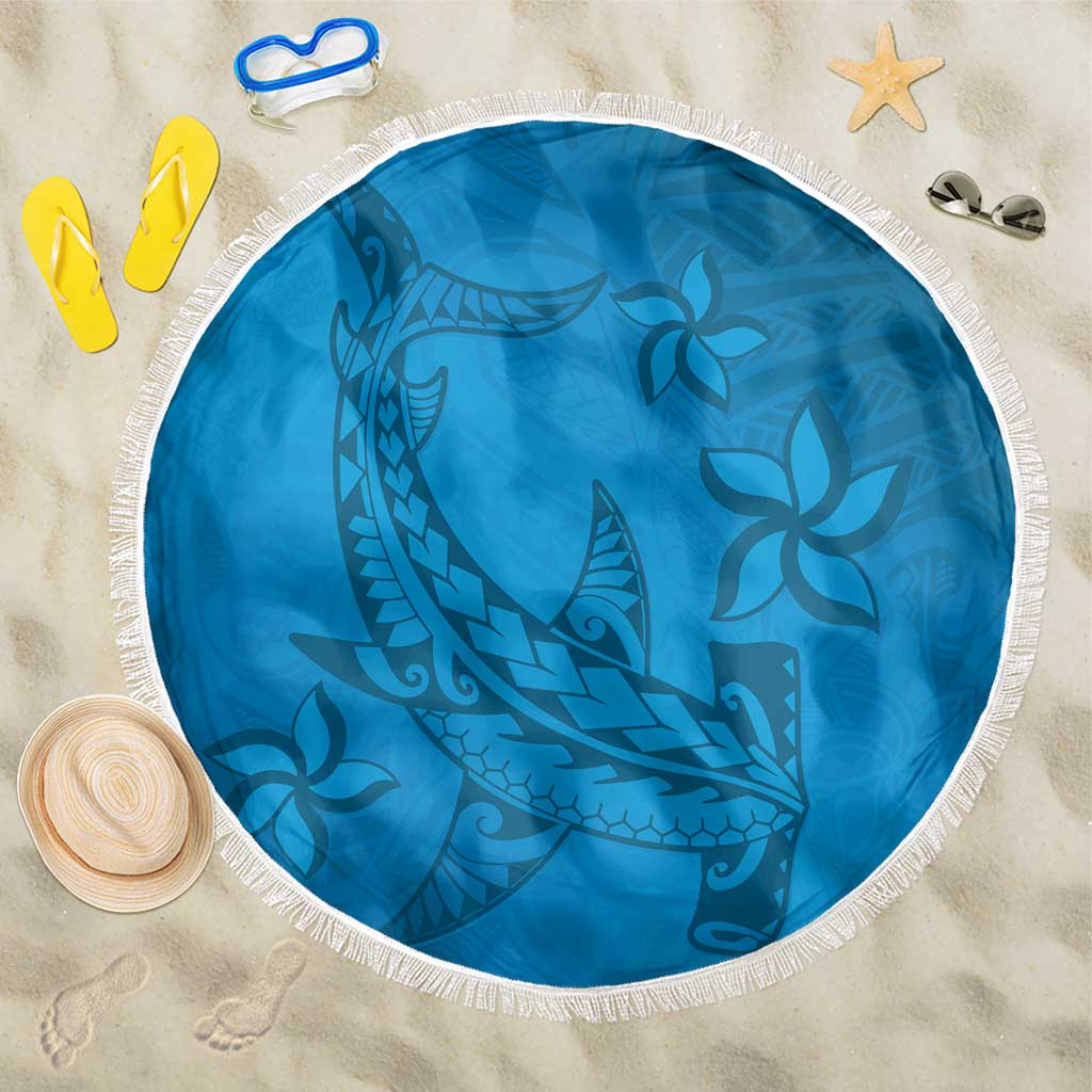 Blue Gradient Polynesia Beach Blanket Hawaiian Tribal Hammerhead Shark Tattoo