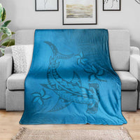 Blue Gradient Polynesia Blanket Hawaiian Tribal Hammerhead Shark Tattoo LT14 - Polynesian Pride