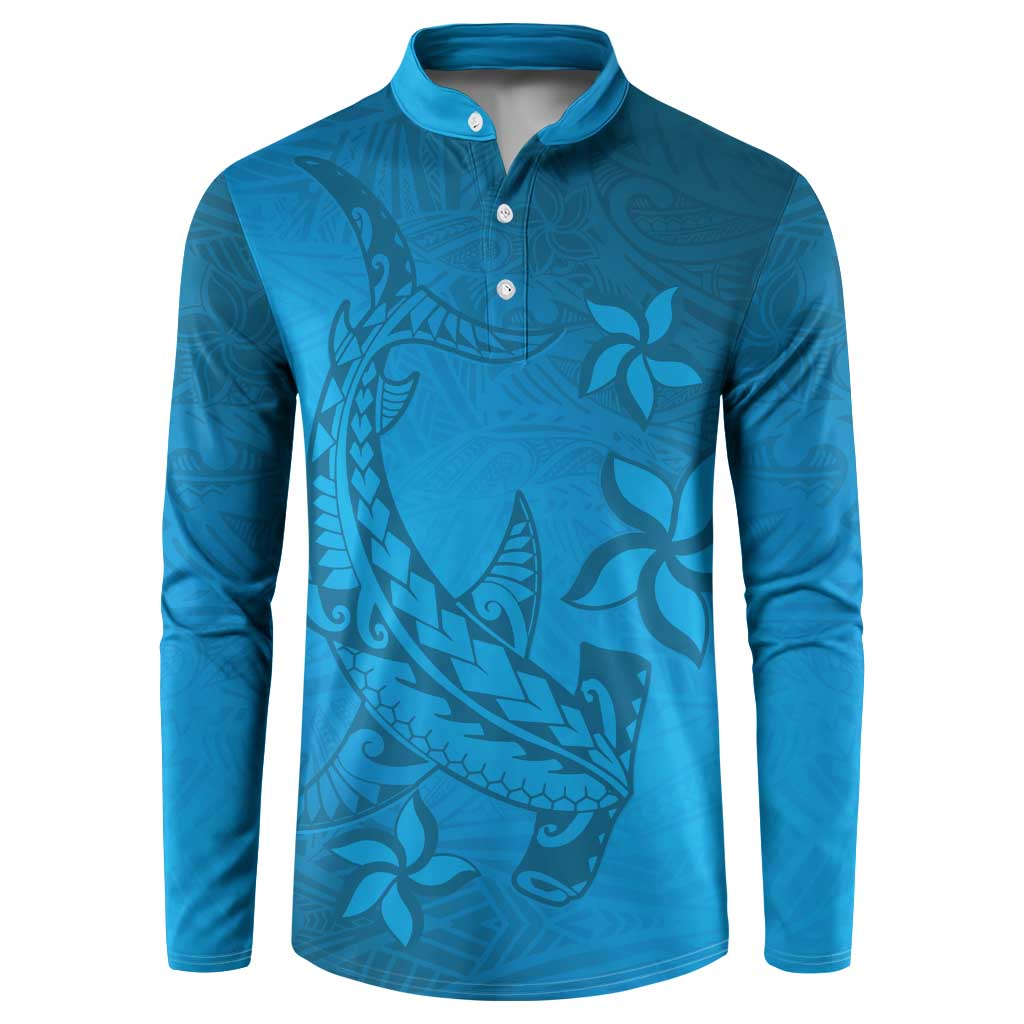 Blue Gradient Polynesia Button Sweatshirt Hawaiian Tribal Hammerhead Shark Tattoo LT14 Blue - Polynesian Pride