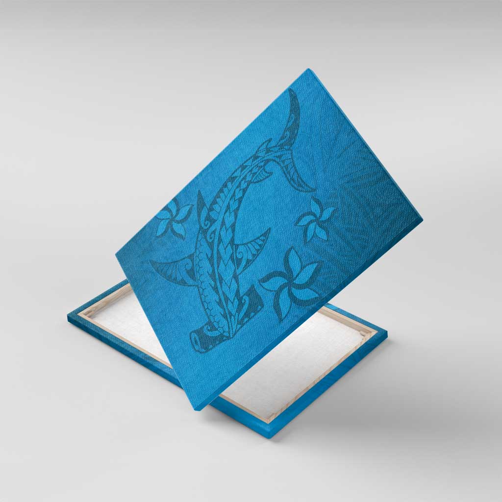 Blue Gradient Polynesia Canvas Wall Art Hawaiian Tribal Hammerhead Shark Tattoo LT14 With Frame Blue - Polynesian Pride