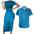 Blue Gradient Polynesia Couples Matching Short Sleeve Bodycon Dress and Hawaiian Shirt Hawaiian Tribal Hammerhead Shark Tattoo