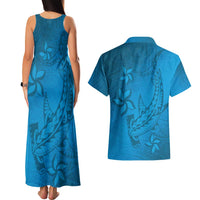 Blue Gradient Polynesia Couples Matching Tank Maxi Dress and Hawaiian Shirt Hawaiian Tribal Hammerhead Shark Tattoo LT14 - Polynesian Pride
