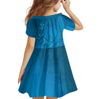 Blue Gradient Polynesia Family Matching Off The Shoulder Long Sleeve Dress and Hawaiian Shirt Hawaiian Tribal Hammerhead Shark Tattoo