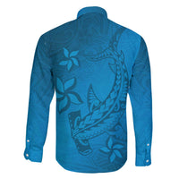 Blue Gradient Polynesia Family Matching Off Shoulder Short Dress and Hawaiian Shirt Hawaiian Tribal Hammerhead Shark Tattoo LT14 - Polynesian Pride