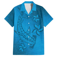 Blue Gradient Polynesia Family Matching Puletasi and Hawaiian Shirt Hawaiian Tribal Hammerhead Shark Tattoo LT14 Dad's Shirt - Short Sleeve Blue - Polynesian Pride