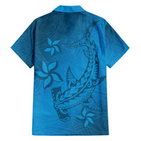 Blue Gradient Polynesia Family Matching Puletasi and Hawaiian Shirt Hawaiian Tribal Hammerhead Shark Tattoo LT14 - Polynesian Pride