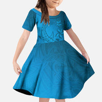 Blue Gradient Polynesia Family Matching Tank Maxi Dress and Hawaiian Shirt Hawaiian Tribal Hammerhead Shark Tattoo LT14 Daughter's Dress Blue - Polynesian Pride