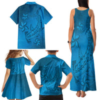 Blue Gradient Polynesia Family Matching Tank Maxi Dress and Hawaiian Shirt Hawaiian Tribal Hammerhead Shark Tattoo LT14 - Polynesian Pride