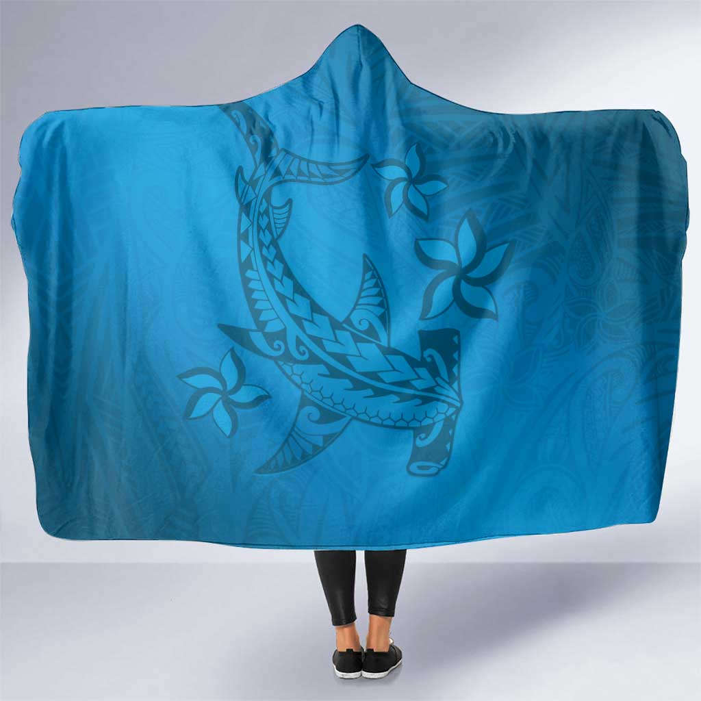 Blue Gradient Polynesia Hooded Blanket Hawaiian Tribal Hammerhead Shark Tattoo LT14 One Size Blue - Polynesian Pride