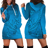 Blue Gradient Polynesia Hoodie Dress Hawaiian Tribal Hammerhead Shark Tattoo LT14 - Polynesian Pride