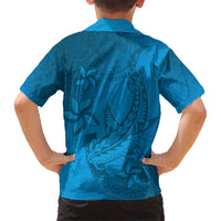 Blue Gradient Polynesia Kid Hawaiian Shirt Hawaiian Tribal Hammerhead Shark Tattoo